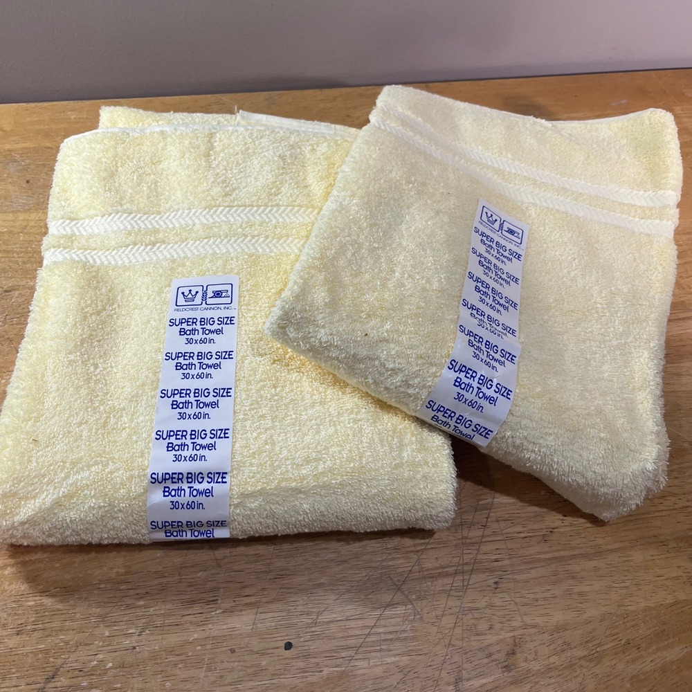 Vtg Fieldcrest Cannon Super Big Size Bath Towels 30x60 Pale Yellow Set of 2